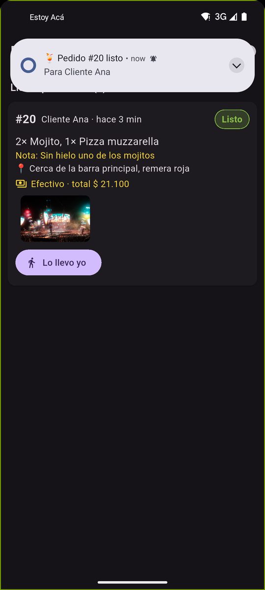 Aviso al mozo con la ubicación del cliente