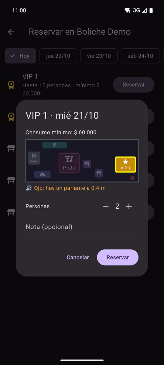 Reserva de mesa sobre el plano