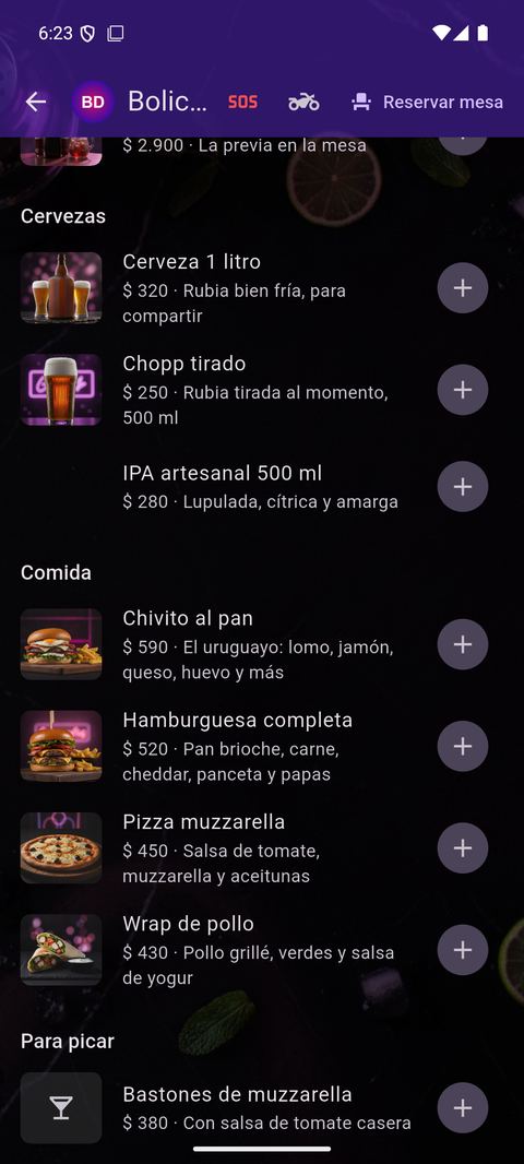 Carta con fotos y precios