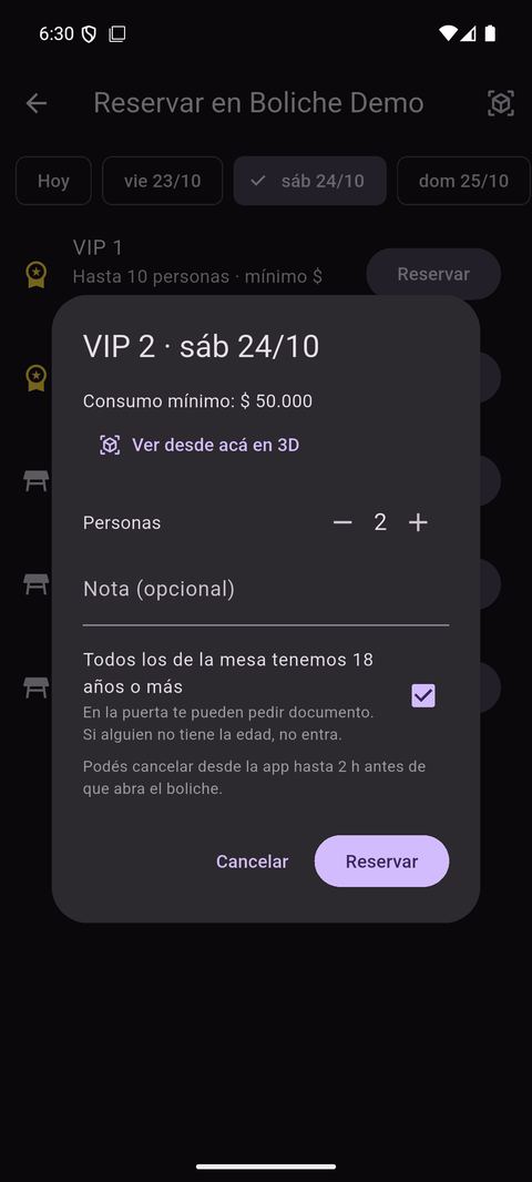 Elegir mesa y personas