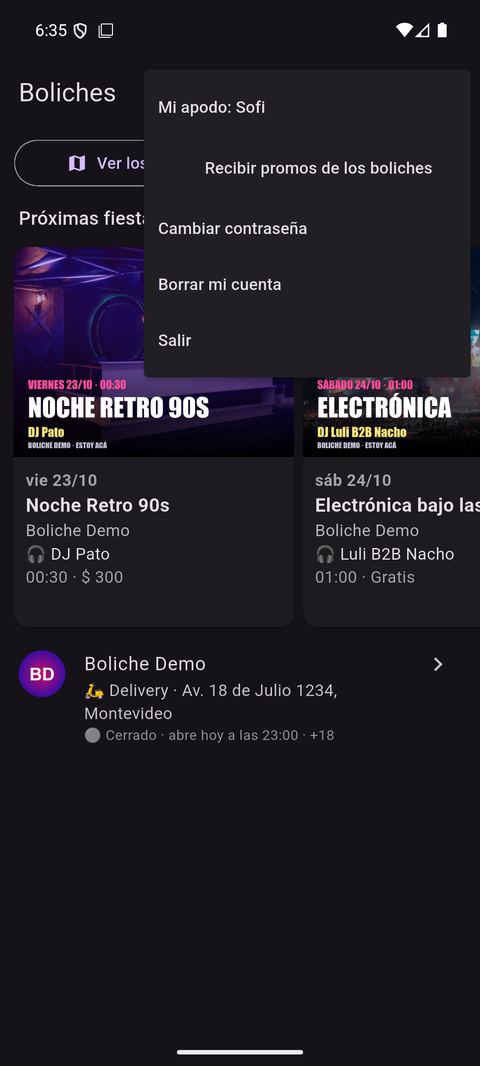 Menú de mi cuenta