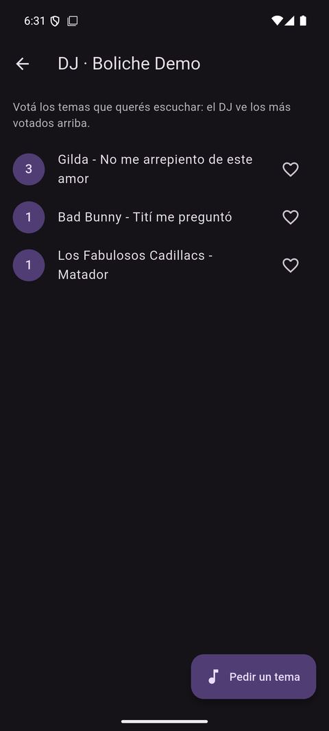 Temas pedidos al DJ