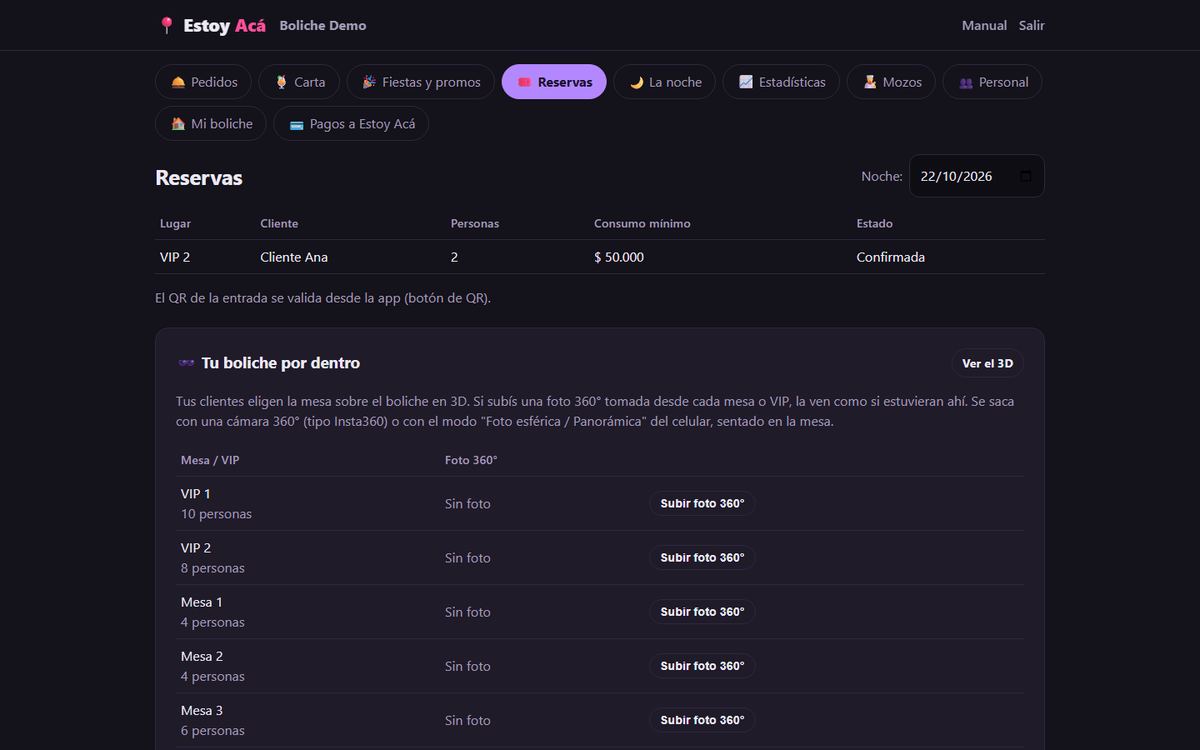 Pestaña Reservas